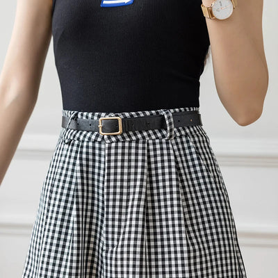 Black White Plaid Wide Leg Women Short