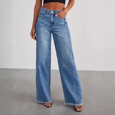 Women's Solid Color Loose Frayed Wide Leg Side