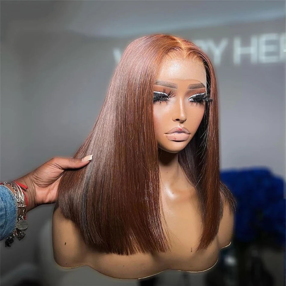 Chocolate Brown Straight Bob 13×4 Transparent Lace Front Human Hair Wig Pre Plucked Natural Hairline Top Quality
