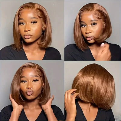 Chocolate Brown Straight Bob 13×4 Transparent Lace Front Human Hair Wig Pre Plucked Natural Hairline Top Quality