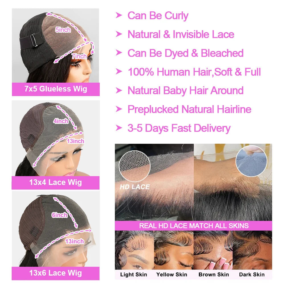 Glueless Human Hair Deep Wave 13x6 Lace Front Transparent Wigs 250 Density