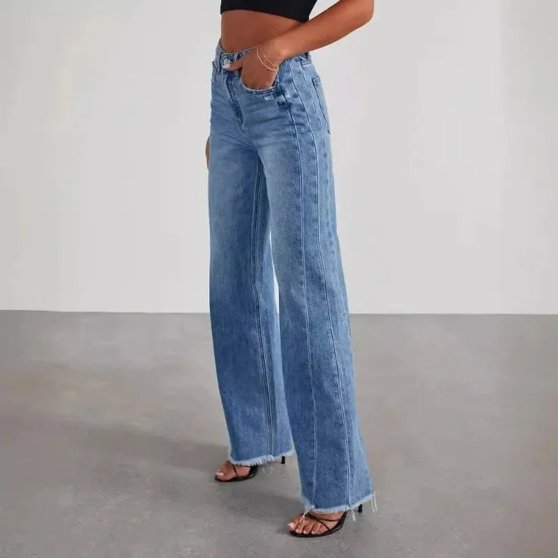 Women's Solid Color Loose Frayed Wide Leg Side