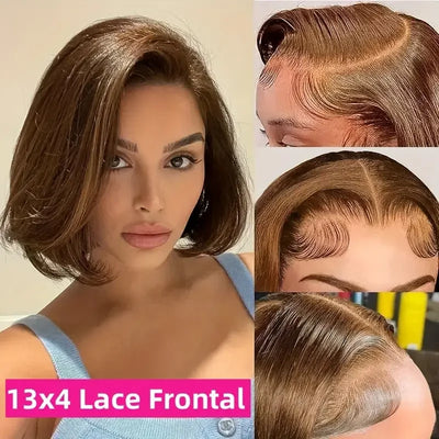 Chocolate Brown Straight Bob 13×4 Transparent Lace Front Human Hair Wig Pre Plucked Natural Hairline Top Quality