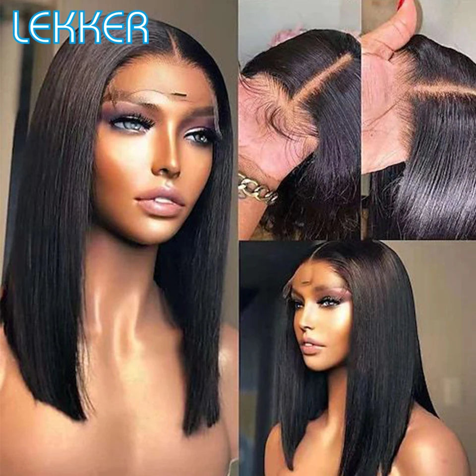 Brazilian Remy Glueless Brown Straight Bob 13x6x1T Part Lace Front Human Hair Wig