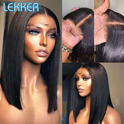 Brazilian Remy Glueless Brown Straight Bob 13x6x1T Part Lace Front Human Hair Wig