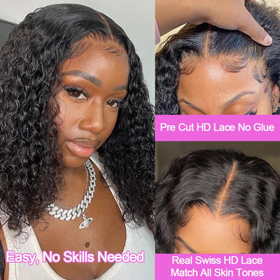 Glueless Human Hair Deep Wave 13x6 Lace Front Transparent Wigs 250 Density