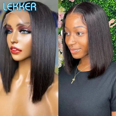 Brazilian Remy Glueless Brown Straight Bob 13x6x1T Part Lace Front Human Hair Wig