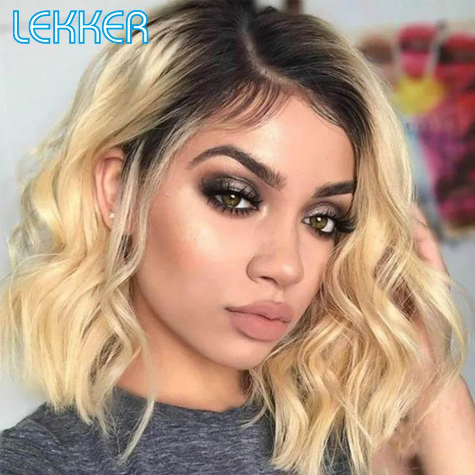 Blonde Short Wavy Bob HD Part Lace Front Human Hair Glueless Wig