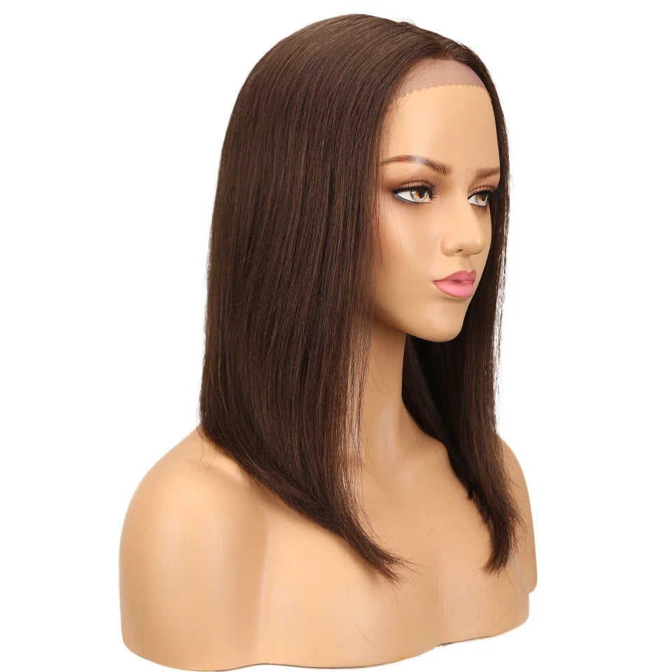 Brazilian Remy Glueless Brown Straight Bob 13x6x1T Part Lace Front Human Hair Wig