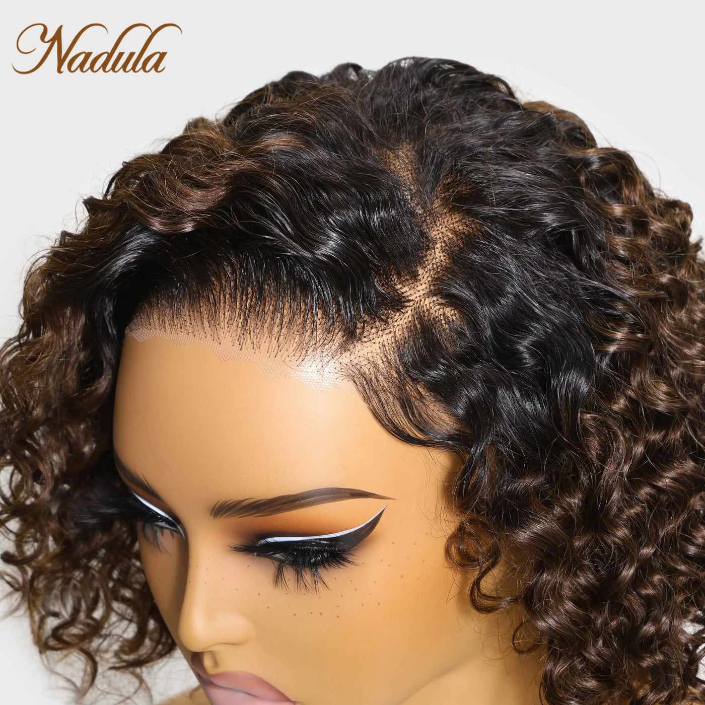 Nadula Hair 7x5 Bye-Bye Knots Lace Frontal Side Part Wig Chestnut Brown Ombre Short Curly Bob Wig --Put on and Go Wig