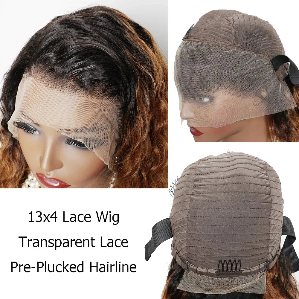 13x4 Jerry Curly Human Hair Ginger Brown Preplucked Transparent Lace Front Wig