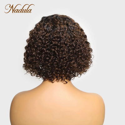 Nadula Hair 7x5 Bye-Bye Knots Lace Frontal Side Part Wig Chestnut Brown Ombre Short Curly Bob Wig --Put on and Go Wig