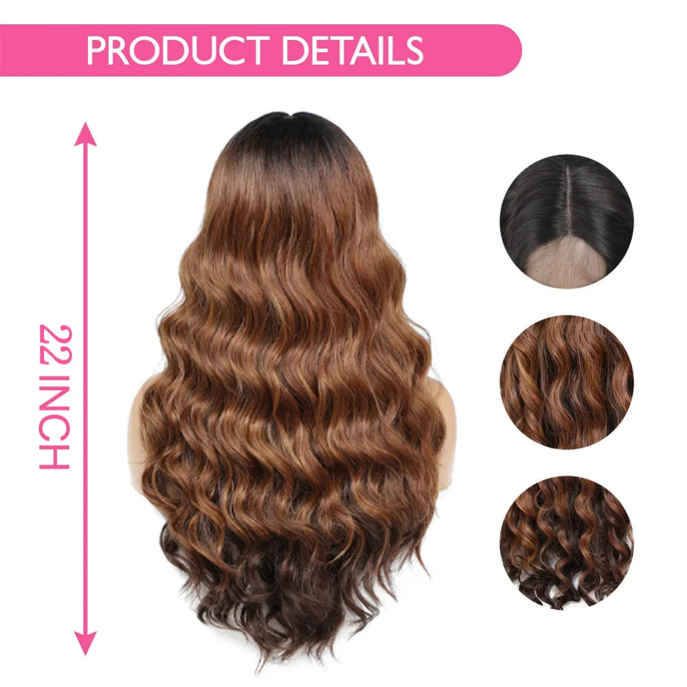 Ombre Brown Synthetic Loose wave Lace Front Wig