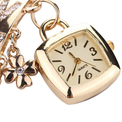 Women Rhinestone Flower Heart Love Style Stainless Steel Stylish Quartz Bracelet Watch