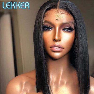 Brazilian Remy Glueless Brown Straight Bob 13x6x1T Part Lace Front Human Hair Wig