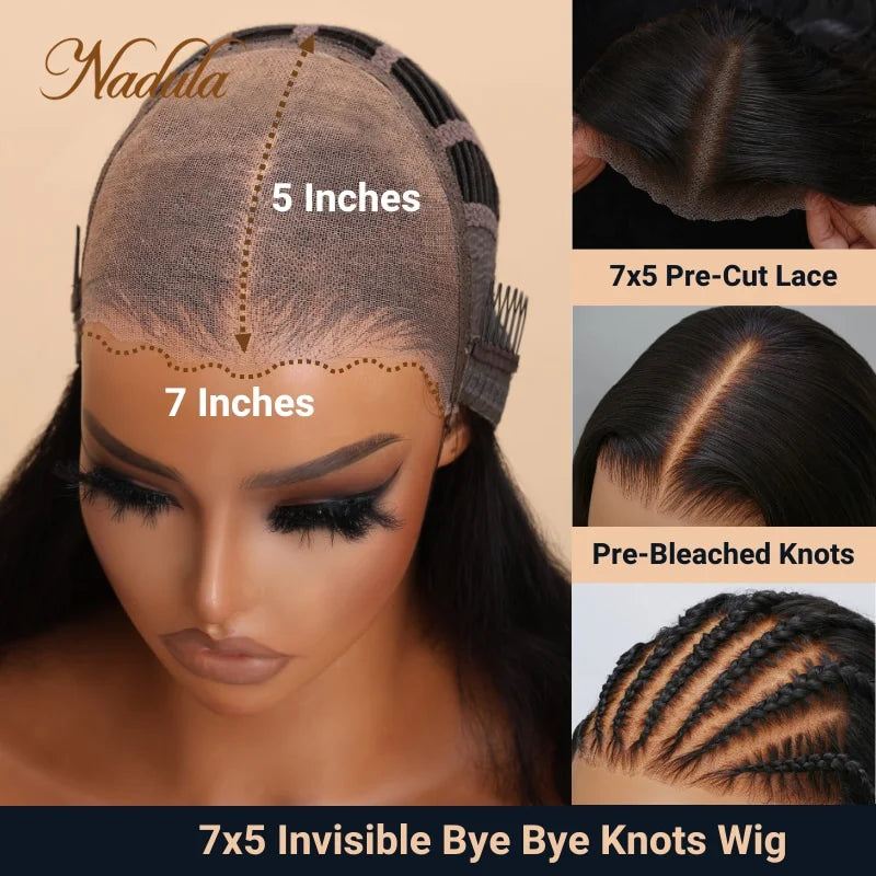 Nadula Hair 7x5 Bye-Bye Knots Lace Frontal Side Part Wig Chestnut Brown Ombre Short Curly Bob Wig --Put on and Go Wig
