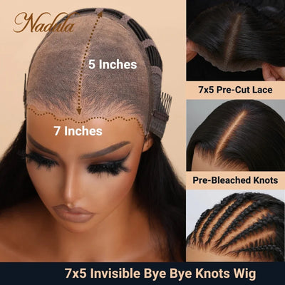 Nadula Hair 7x5 Bye-Bye Knots Lace Frontal Side Part Wig Chestnut Brown Ombre Short Curly Bob Wig --Put on and Go Wig