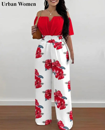 Women Wide Leg  Print Highwaist Jumpsuit