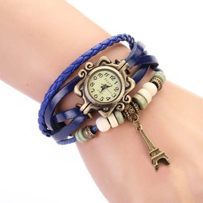 Women Casual Vintage Multilayer Butterfly Faux Leather Bracelet Wrist Watch