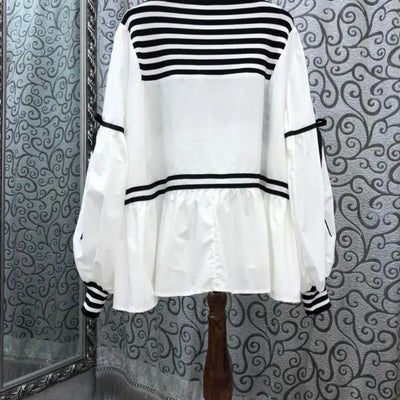 O-neck Pullover Printing Patchwork Striped T-Shirt