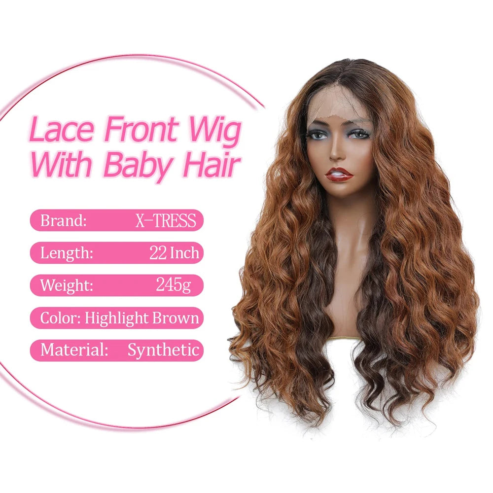 Ombre Brown Synthetic Loose wave Lace Front Wig