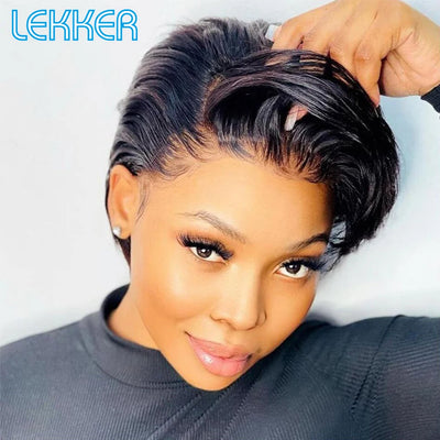 Short Pixie Bob T Part Lace Front Human Hair Glueless Wig