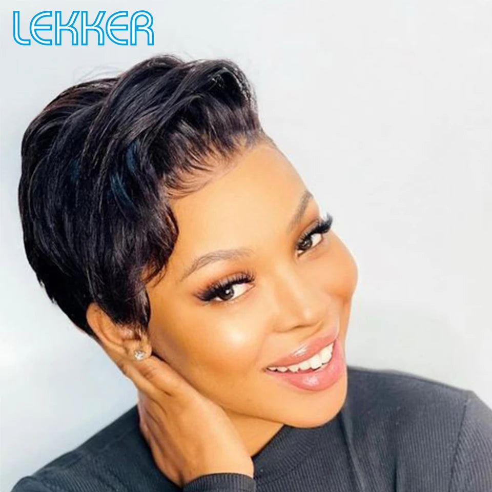 Short Pixie Bob T Part Lace Front Human Hair Glueless Wig