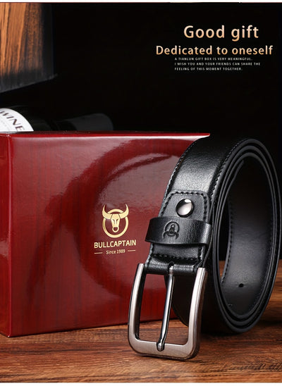 Bull captain Men's Fashion Pin Buckle Casual Genuine Leather Belt with Gift Box