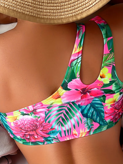 Women's Two-Piece Tropical Floral Print High-Waisted Bikini Set