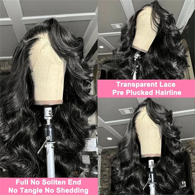 180% Density Brazillian Remy Glueless Versatile, Elegant 32" Body Wave HD Transparent Lace Front 100 % Human Hair Pre-Pluck Wig with Baby Hair