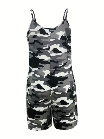 Plus Size Camouflage Print Cami Romper Casual Jumpsuit