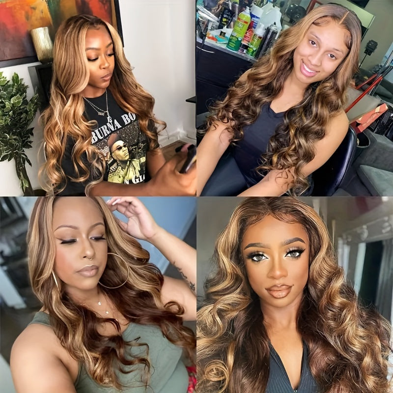 13x6 4/27 Highlight HD Lace Front 100% Body Wave Wig Human Hair Pre Plucked