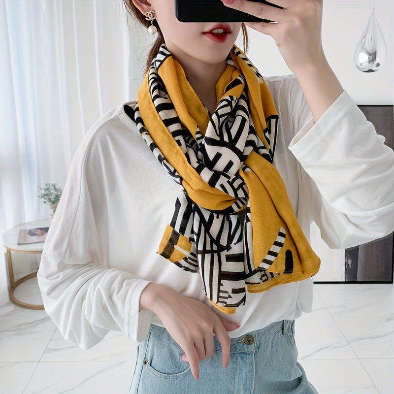 Women Chic Color Block Geometric Print Scarf