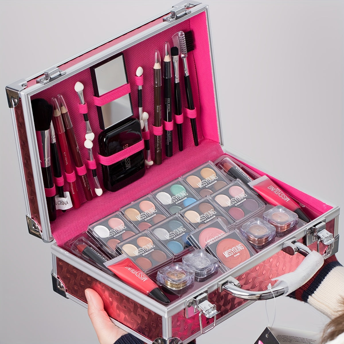 Multifunctional Makeup Kit Set - Portable Cosmetics Collection with Eyeshadow, Lip Gloss, Lip Liner, Blush, Glitter, Eyebrow Pencil for Makeup Artists