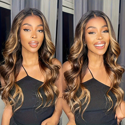 180 Density Highlight Ombre Lace Front Wig Human Hair Pre Plucked