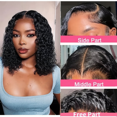 105% Curly Bob Human Hair Glueless 13x4 Lace Front Pre Plucked 150% Density HD Wet and Wave Wig