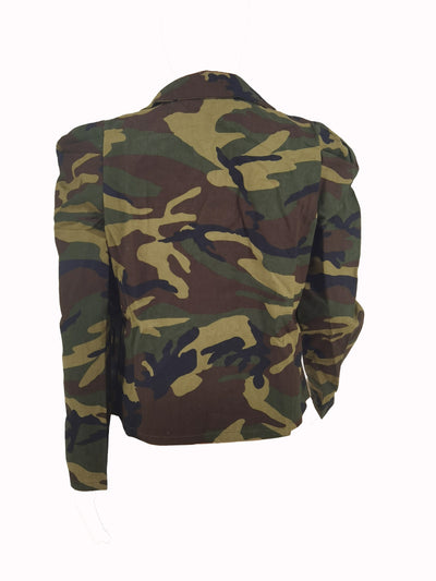 Camo Print Double-breasted Jacket, Casual Long Sleeve Notch Collar