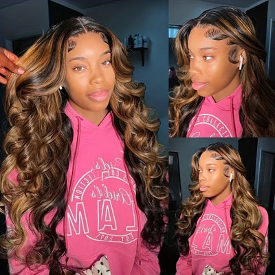 13x6 4/27 Highlight HD Lace Front 100% Body Wave Wig Human Hair Pre Plucked