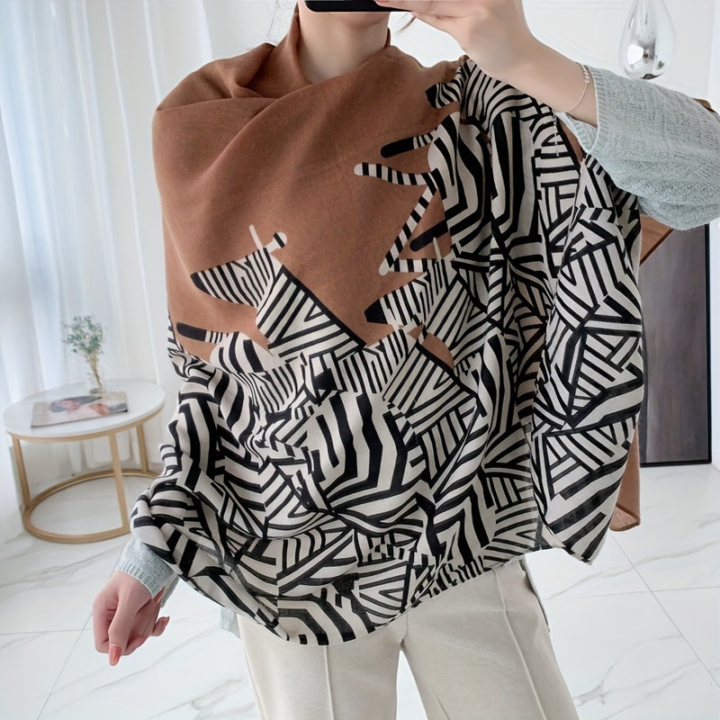 Women Chic Color Block Geometric Print Scarf