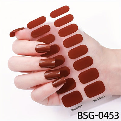 64pcs Semi-Cured Gel Nail Wraps - Easy Apply, No UV Lamp Needed, Includes Nail File - Perfect for Fall & Winter Manicures