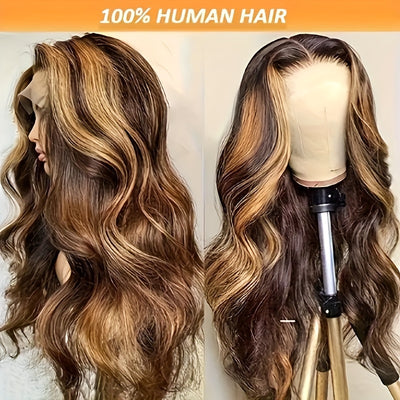 13x6 4/27 Highlight HD Lace Front 100% Body Wave Wig Human Hair Pre Plucked