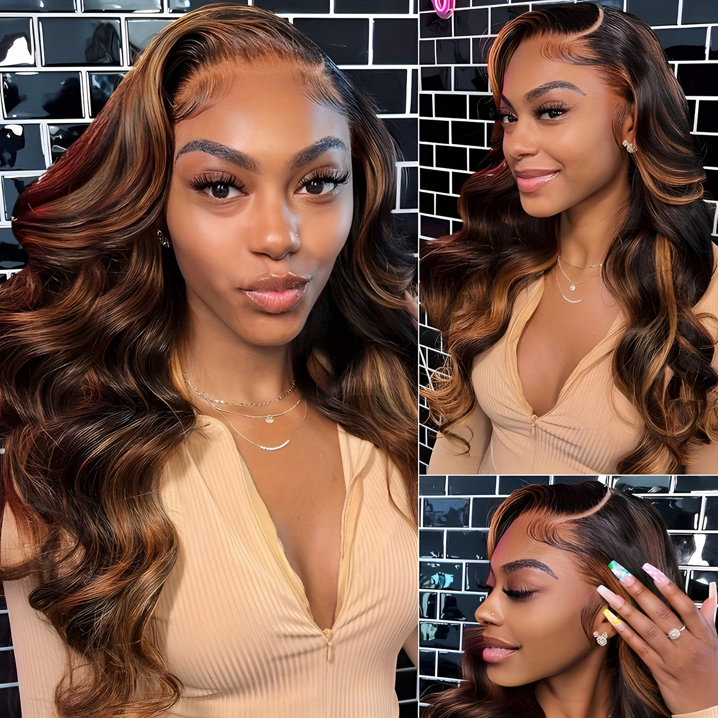 13x6 Highlight Lace Front Wig Body HD Lace Front Wigs Human Hair Pre Plucked FB/30 Ombre Glueless Wig