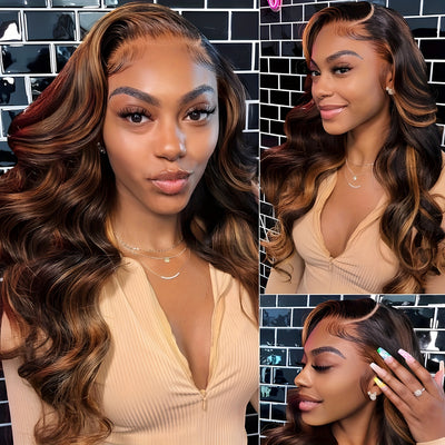 13x6 Highlight Lace Front Wig Body HD Lace Front Wigs Human Hair Pre Plucked FB/30 Ombre Glueless Wig