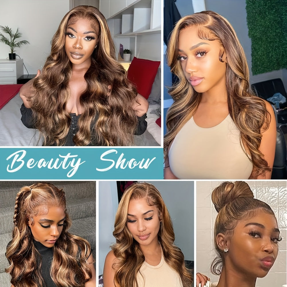 Body Wave Highlight Ombre 360 Lace Front Wig Human Hair 4/27 Pre Plucked With Baby Hair