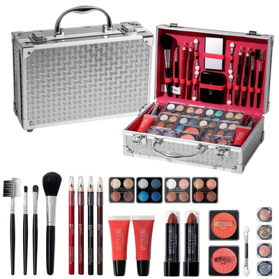 Multifunctional Makeup Kit Set - Portable Cosmetics Collection with Eyeshadow, Lip Gloss, Lip Liner, Blush, Glitter, Eyebrow Pencil for Makeup Artists