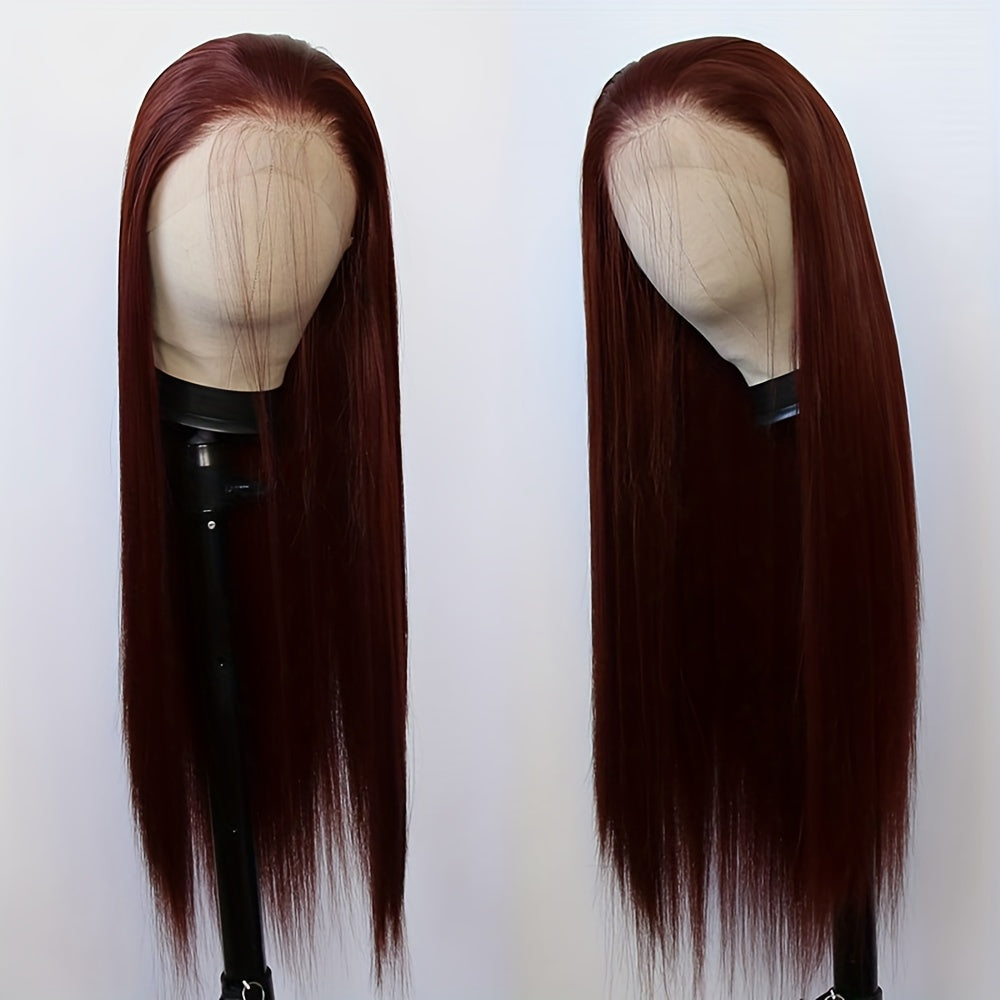 13x6 Free Part Long Straight Auburn Synthetic Lace Front Wigs Pre Plucked Hairline Glueless