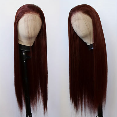 13x6 Free Part Long Straight Auburn Synthetic Lace Front Wigs Pre Plucked Hairline Glueless