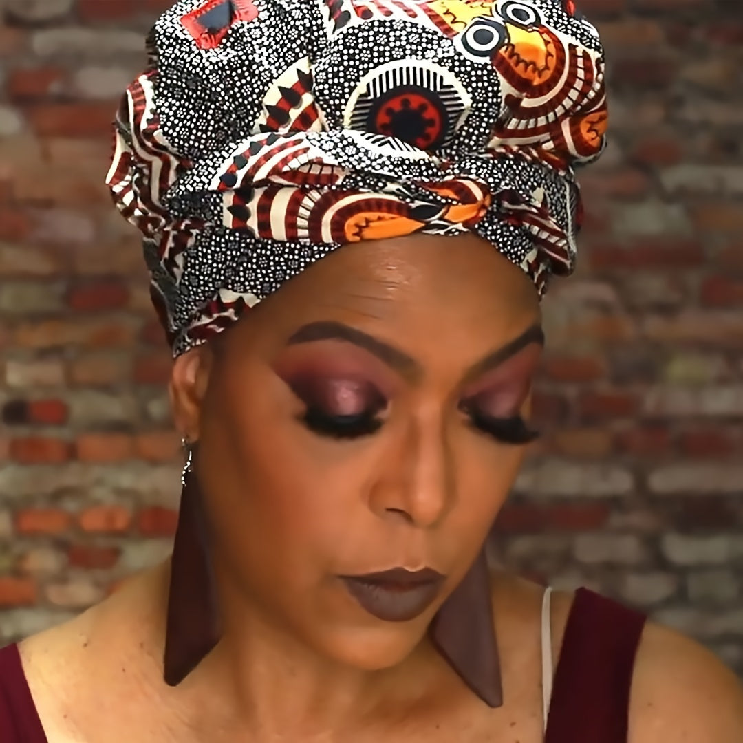 African Kent Print Hair Bonnet Protector: Satin-Lined Headwrap/Headscarf