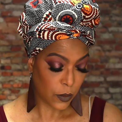 African Kent Print Hair Bonnet Protector: Satin-Lined Headwrap/Headscarf