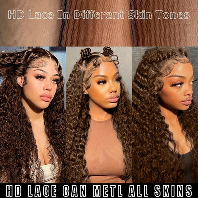 200 Density Chocolate Brown Deep Wave 360 Lace Front Glueless PrePluck Wig Human Hair